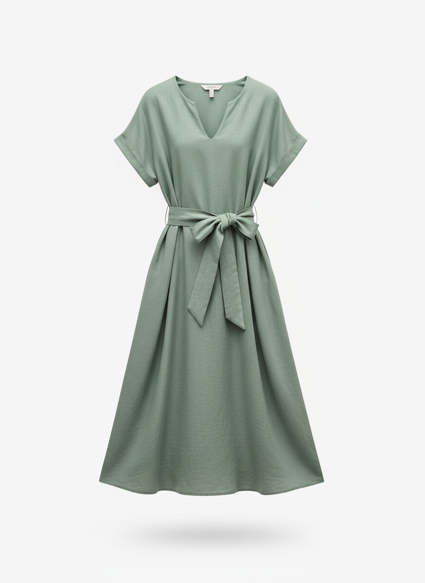Waist-Tie Midi Dress